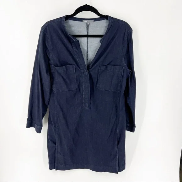✅ Vince Dark Wash Popover Denim Shift Tunic Dress SIZE 10 - Picture 2 of 6
